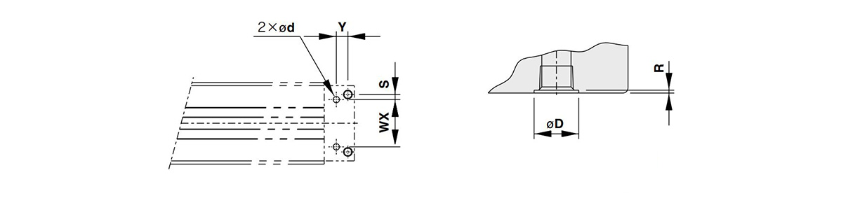 MY1C50□ / MY1C5063□ unteres zentrales Rohrleitungsloch Maßzeichnung (rechts: Unterseite (ZZ-Teil) Rohrleitungsteil (anwendbarer O-Ring))