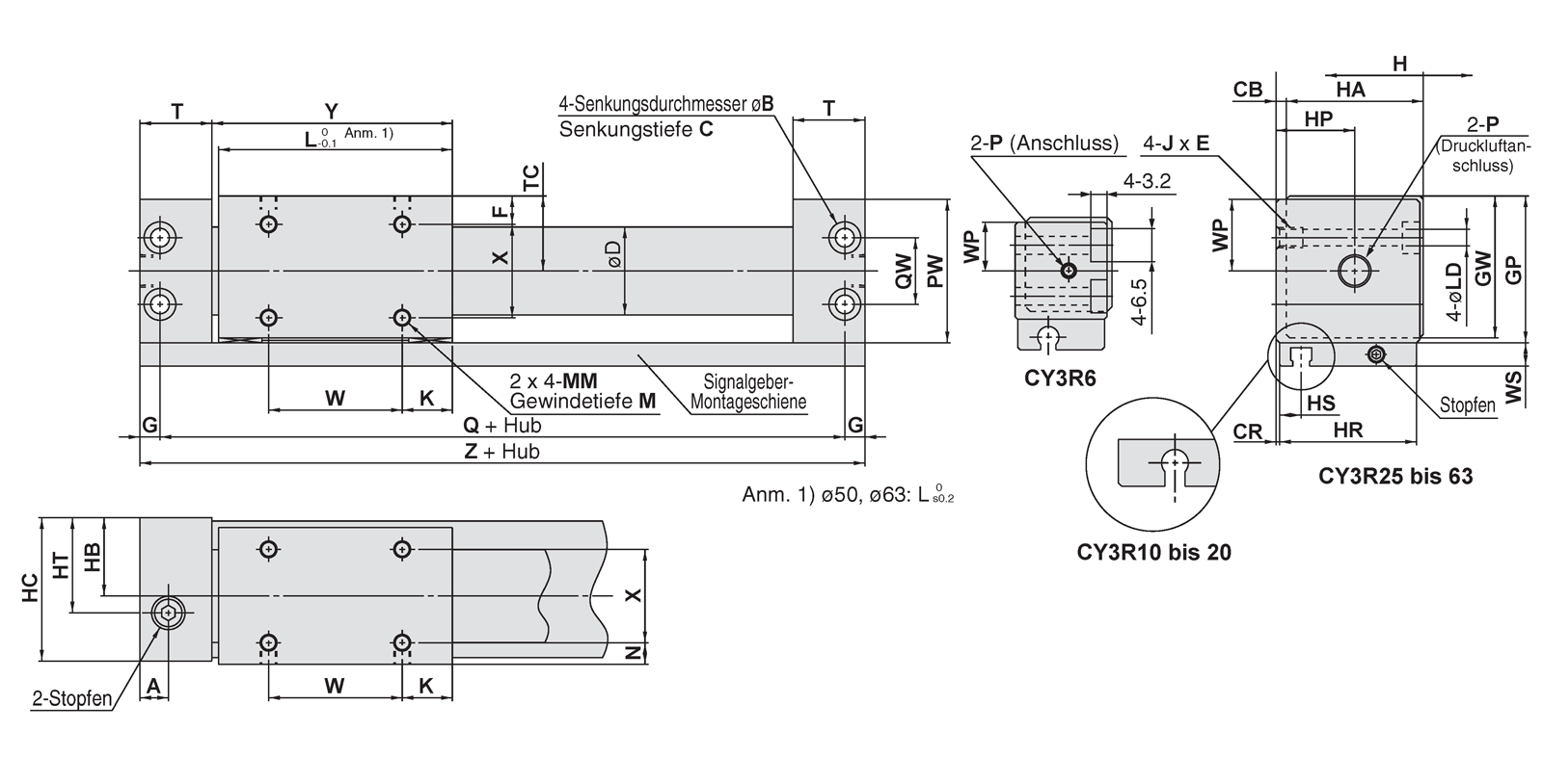 Beidseitiger Rohrleitungstyp: ⌀ 6 (Durchmesser 6 mm) bis ⌀ 63 (Durchmesser 63 mm) Maßzeichnung