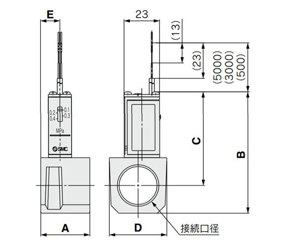 Maßzeichnung des IS10E (Druckschalter mit Rohrleitungsadapter)