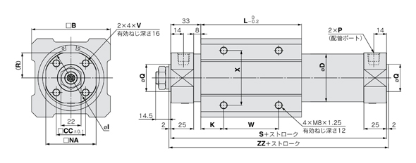Schilder kolbenstangenlose Zylinder Grundtyp REA Serie REA50 / 63 Umrisszeichnung