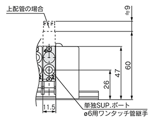 5-port solenoid valve SQ1000 / SQ2000 series manifold optional parts outline drawing 02