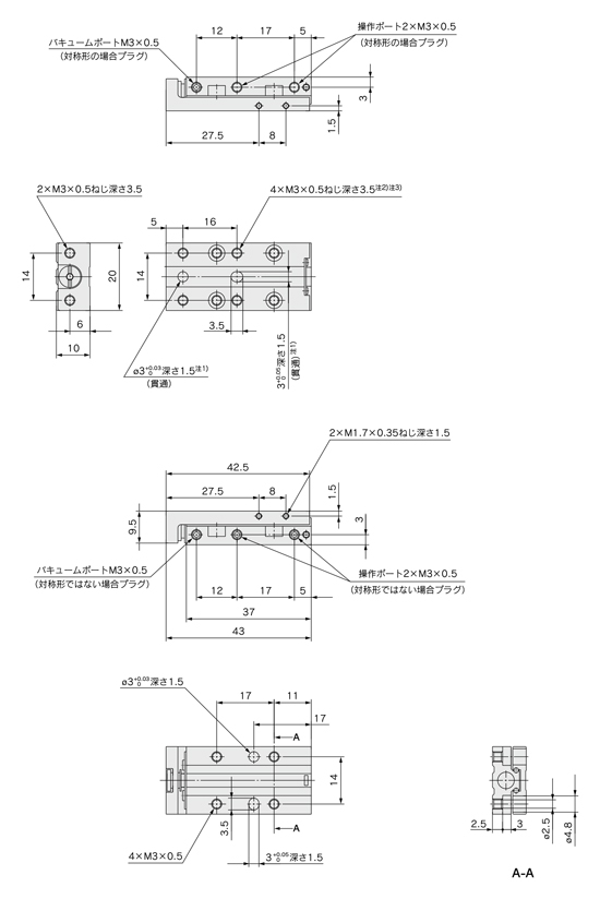 Luftschiebetisch sauber Serie 11-MXJ auf Kupferbasis / Fluorbasis nicht spezifiziert 20-MXJ Grundtyp (ohne Schaltschiene)/ 11-MXJ4-□□□N Umrisszeichnung