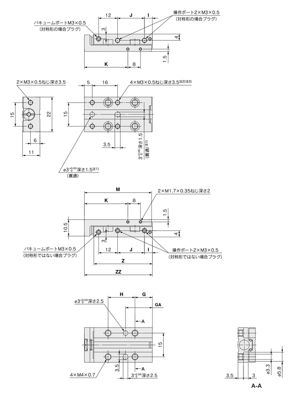 Luftschiebetisch sauber Serie 11-MXJ auf Kupferbasis / Fluorbasis nicht spezifiziert 20-MXJ Grundtyp (ohne Schaltschiene)/ 11-MXJ6-□□□N Umrisszeichnung